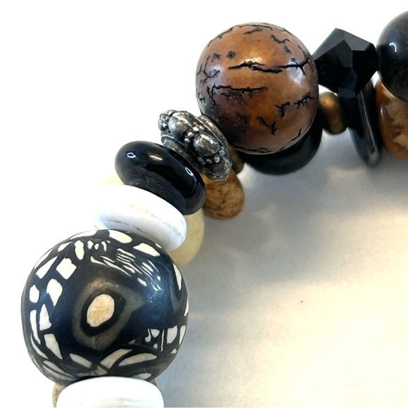 Bohemian Coil Bracelet Natural and Carved Beads - Picture 9 of 12